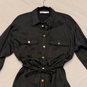 Zara Black silky jacket with Gold Buttons